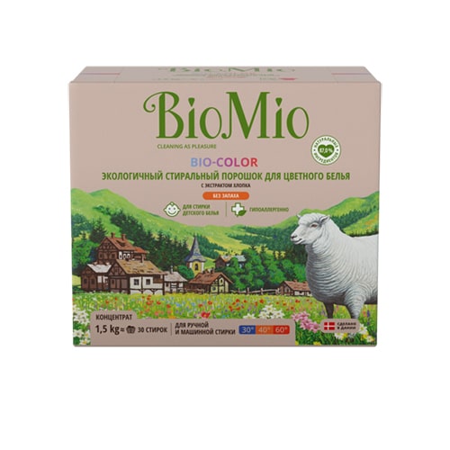 BioMio Стиральный порошок для цветного белья, без запаха, 1500г