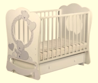 Кроватка маятник продольный Baby sleep-7 БИ 133.2  Мишка с сердечком / слоновая кость
