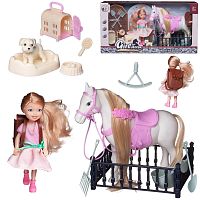 Junfa Игровой набор Лошадка, куколка и аксессуары / цвет белый, розовый					