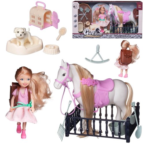 Junfa Игровой набор Лошадка, куколка и аксессуары / цвет белый, розовый