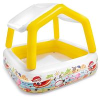 Intex Надувной бассейн детский Домик с навесом от солнца 57470NP / цвет желтый, белый					
