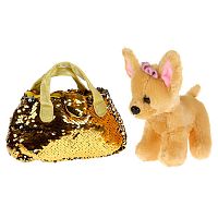 Мой питомец Мягкая игрушка Собака в сумочке из пайеток, 278159 / цвет золотой, коричневый