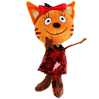 Мульти-Пульти Музыкальная мягкая игрушка Три кота Карамелька в платье с пайетками / цвет оранжевый					