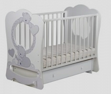 Кроватка маятник продольный Baby sleep-7 БИ 133.2  Мишка с сердечком / белый