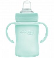 EveryDay Baby Стеклянная бутылочка-поильник с мягким носиком с силиконовым покрытием, 150 мл / мятный					