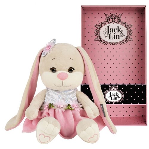 Jack&Lin Мягкая Игрушка Зайка в Розовом Платьице с Цветами, 20 см