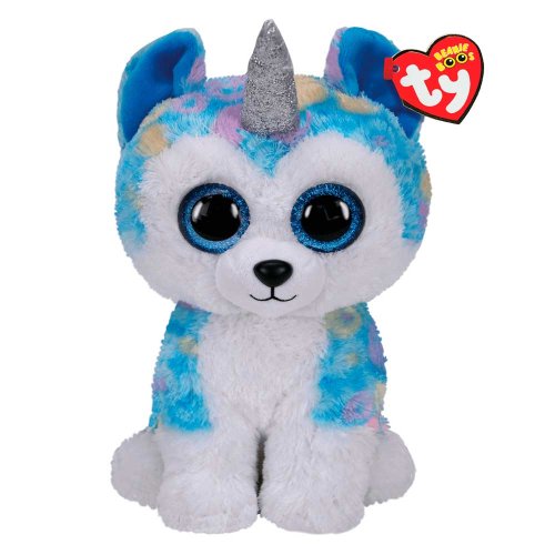 TY Мягкая игрушка Beanie Boo's Хаски с рогом Helena, 15 см / цвет белый, голубой 
