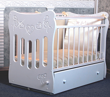 Кроватка детская Бантики поперечный маятник с ящиком / белая