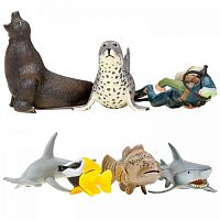 Паремо Фигурки игрушки серии "Мир морских животных": Акула, морской леопард, рыба-лиса, морской лев, рыба-м					
