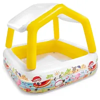 Intex Надувной бассейн детский Домик с навесом от солнца 57470NP / цвет белый, желтый					