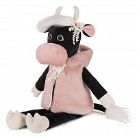Maxitoys Мягкая Игрушка Luxury, Коровка Даша в Меховой Накидке, 28 см / цвет черный, розовый					