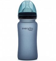 Everyday Baby Стеклянная бутылочка с индикатором температуры и защитным силиконовым покрытием, 240 мл, черничный 7					