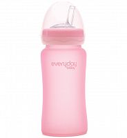 Everyday Baby Стеклянная бутылочка-поильник с трубочкой с защитным силиконовым покрытием, 240 мл / светло-розовый 					
